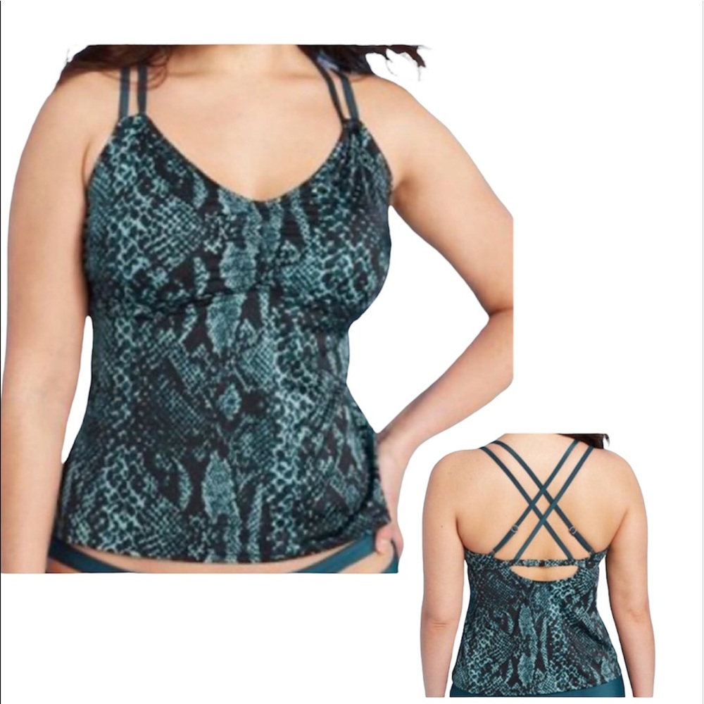 All in Motion SX Green Snake Print Tankini Swimwear Top NWT